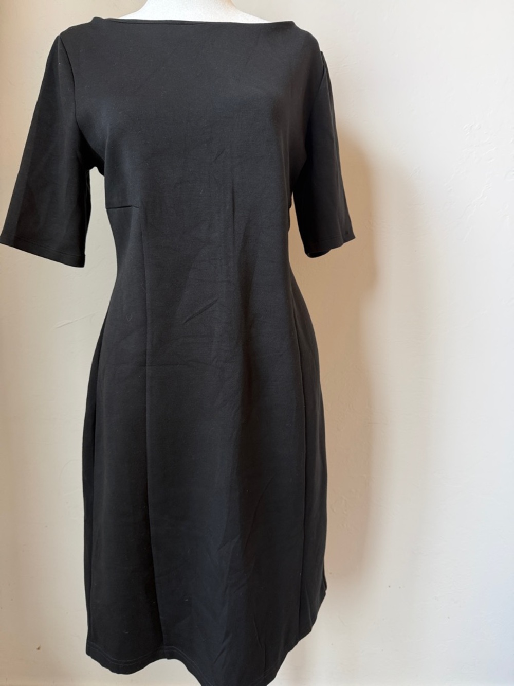 Banana Republic Black Boatneck Midi Dress with Elbow Sleeves